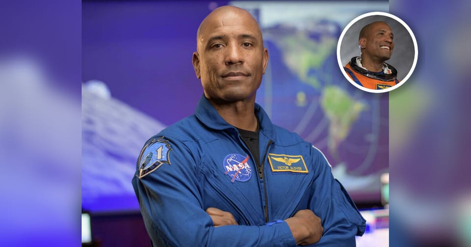 Victor Glover, the first Black astronaut to travel to the Moon, in his NASA spacesuit.